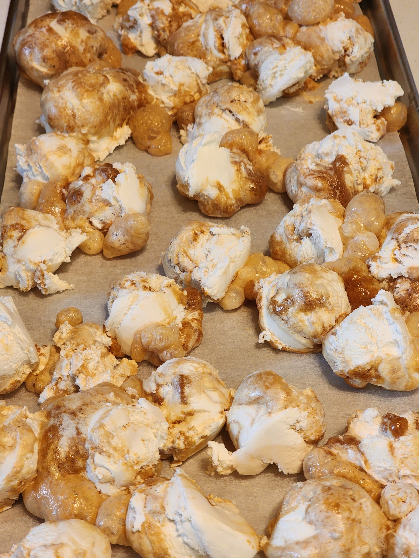 Freeze Dried salted caramel ice cream on tray